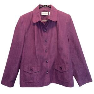 Alfred Dunner Purple Lined Suede Feel Button Jacket size 10